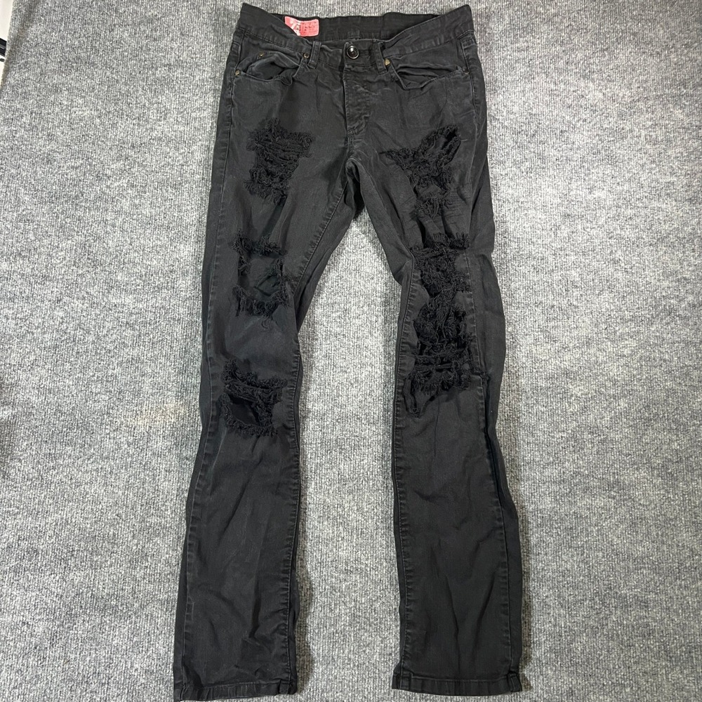 Zara Man Distressed Ripped Jeans Black Slim Fit Denim Mens 31 Streetwear Grunge